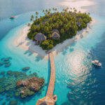 idyllic tropical island resort with turquoise waters wooden jetty